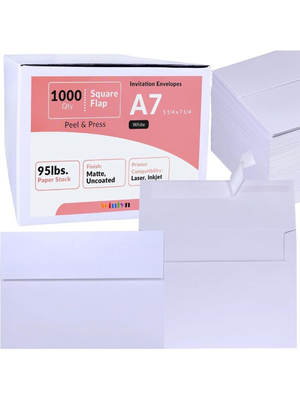 1000 Pcs White A7 Self-Seal Envelopes for Weddings, Birthdays & Announcements
